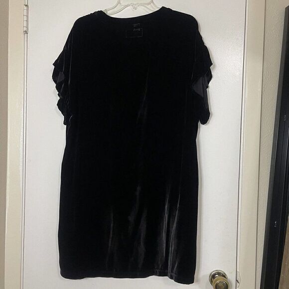 NWOT CURRENT/ELLIOTT crushed black velvet ruffle sleeve shirt dress size small 2 - Picture 6 of 6